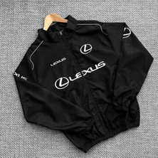 Lushen Unisex Paraşüt Kumaş Oversize Baskılı Siyah Rüzgarlık Yağmurluk