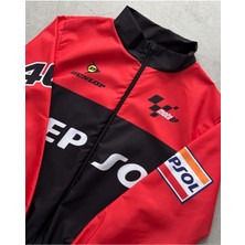 Lushen Repsol Unisex Retro Dijital Paraşüt Kumaş Oversize Baskılı Siyah Rüzgarlık Yağmurluk