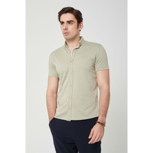 Olivia Coonless Erkek Kısa Kol Slim Fit Su Yeşil Gömlek