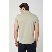 Olivia Coonless Erkek Kısa Kol Slim Fit Su Yeşil Gömlek
