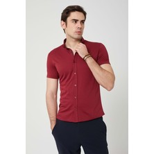 Olivia Coonless Erkek Kısa Kol Slim Fit Kırmızı Gömlek