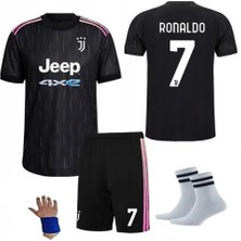Sıdam Spor Ronaldo Juventus Siyah Deplasman Çocuk Futbol Forması Özel Tasarım 4lü Set Hediyeli DJSEOJ1541