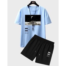 Amor Man Büyük Beden Özel Tasarım The Moon Baskılı  Pamuk Yeni Moda Erkek T-Shırt  Şort Takımı