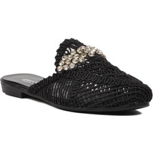 Ayakmod 335165 Siyah Örgülü Taşlı Kadın Sabo Terlik