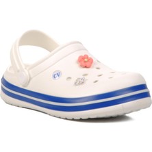 Ayakmod 5001-T Ekru-Mavi-Beyaz Kadın Sabo Terlik