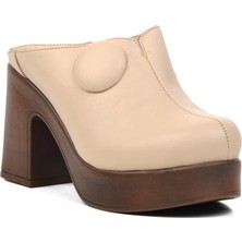 Venüs 2217013Y Bej Hakiki Deri Kadın Topuklu Sabo Terlik