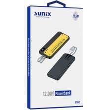 Syrox Sunix PB-10 Hızlı Pd 22.5W 12.000 Mah Hızlı Şarj Özellikli Dijital Ekran Kendinden Kablolu Powerbank Type-C ve Iphone Tüm Telefonlara Uyumlu