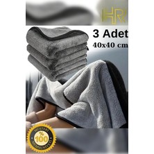 HRPAK 3 Adet Mikrofiber Leke Bırakmaz Araç Yıkama Kurulama Oto Cam Temizlik Bezi 40X40CM Gri