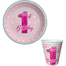 1 Yaş Fırst Bırthday Stars Gırl Karton Tabak Bardak 8 Li