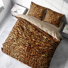 Monohome Leopar ( Lastikli Çarşaflı ) Çift Kişilik Nevresim Takımı Özel Dokuma Pamuk Saten Golden Leopard