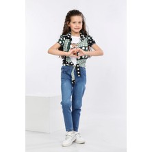 Mornio Puantiye Baskılı Alttan Bağlamalı Renkli Gömlek, Tişört ve Kot Pantolon 3 Lü Takım MRN2405