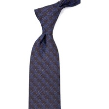 Kravatkolik Kahve - Mavi Kare Desen Mendilli Klasik Kravat KK12487