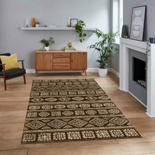 Viyana Home Dijital Baskılı Kaymaz Yıkanabilir Iskandinav Desen Yolluk Salon Halısı, V-Iskandinav-23-Kahve,