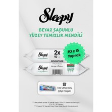 Sleepy 150 Adet Beyaz Sabunlu Havlu, Çöp Torbası Hediyeli