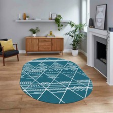 Viyana Home Dijital Kaymaz Yıkanabilir Oval Iskandinav Desen Yolluk Salon Halısı, V-O-Iskandinav-20-Turkuaz,