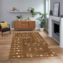 Viyana Home Dijital Baskılı Kaymaz Yıkanabilir Iskandinav Desen Yolluk Salon Halısı, V-Iskandinav-24-Kahve,