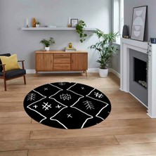 Viyana Home Dijital Kaymaz Yıkanabilir Yuvarlak Iskandinav Desen Salon Halısı, V-Y-Iskandinav-04-Siyah,
