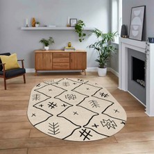 Viyana Home Dijital Kaymaz Yıkanabilir Oval Iskandinav Desen Yolluk Salon Halısı, V-O-Iskandinav-04-Krem,