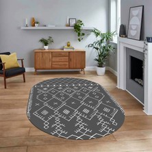 Viyana Home Dijital Kaymaz Yıkanabilir Oval Iskandinav Desen Yolluk Salon Halısı, V-O-Iskandinav-10-Antrasit,