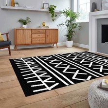 Viyana Home Dijital Baskılı Kaymaz Yıkanabilir Iskandinav Desen Yolluk Salon Halısı, V-Iskandinav-28-Siyah,