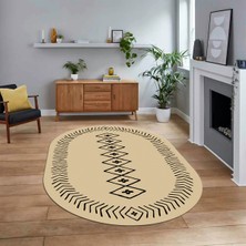 Viyana Home Dijital Kaymaz Yıkanabilir Oval Iskandinav Desen Yolluk Salon Halısı, V-O-Iskandinav-03-Krem,