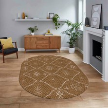 Viyana Home Dijital Kaymaz Yıkanabilir Oval Iskandinav Desen Yolluk Salon Halısı, V-O-Iskandinav-04-Kahve,