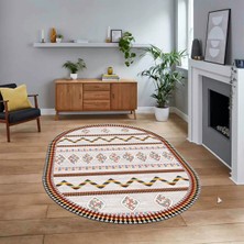 Viyana Home Dijital Kaymaz Yıkanabilir Oval Iskandinav Desen Yolluk Salon Halısı, V-O-Iskandinav-27-Renkli,
