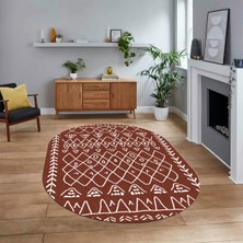 Viyana Home Dijital Kaymaz Yıkanabilir Oval Iskandinav Desen Yolluk Salon Halısı, V-O-Iskandinav-19-Kahve,