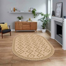 Viyana Home Dijital Kaymaz Yıkanabilir Oval Iskandinav Desen Yolluk Salon Halısı, V-O-Iskandinav-21-Kahve,