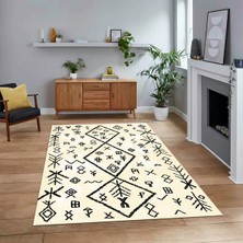 Viyana Home Dijital Baskılı Kaymaz Yıkanabilir Iskandinav Desen Yolluk Salon Halısı, V-Iskandinav-16-Krem,