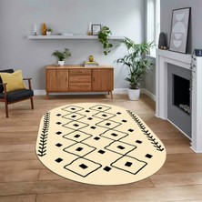Viyana Home Dijital Kaymaz Yıkanabilir Oval Iskandinav Desen Yolluk Salon Halısı, V-O-Iskandinav-25-Krem,