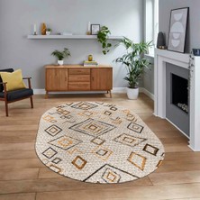 Viyana Home Dijital Kaymaz Yıkanabilir Oval Iskandinav Desen Yolluk Salon Halısı, V-O-Iskandinav-29-Kahve,
