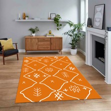 Viyana Home Dijital Baskılı Kaymaz Yıkanabilir Iskandinav Desen Yolluk Salon Halısı, V-Iskandinav-04-Turuncu,