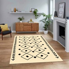 Viyana Home Dijital Baskılı Kaymaz Yıkanabilir Iskandinav Desen Yolluk Salon Halısı, V-Iskandinav-25-Krem,