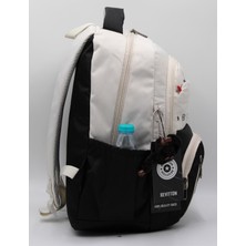 LaddyCo Özel Su Itici Kumaş Unisex Bej-Siyah Okul Sırt Çantası 34400