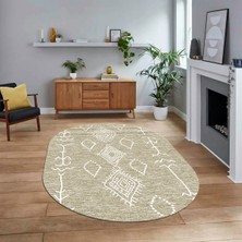 Viyana Home Dijital Kaymaz Yıkanabilir Oval Iskandinav Desen Yolluk Salon Halısı, V-O-Iskandinav-26-Krem,