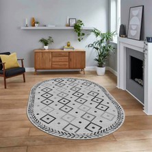Viyana Home Dijital Kaymaz Yıkanabilir Oval Iskandinav Desen Yolluk Salon Halısı, V-O-Iskandinav-21-Gri,