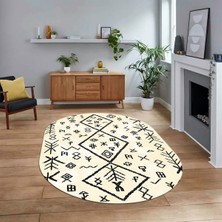 Viyana Home Dijital Kaymaz Yıkanabilir Oval Iskandinav Desen Yolluk Salon Halısı, V-O-Iskandinav-16-Krem,