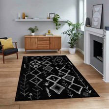Viyana Home Dijital Baskılı Kaymaz Yıkanabilir Iskandinav Desen Yolluk Salon Halısı, V-Iskandinav-14-Antrasit,