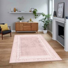 Viyana Home Dijital Baskılı Kaymaz Yıkanabilir Iskandinav Desen Yolluk Salon Halısı, V-Iskandinav-30-Pembe,