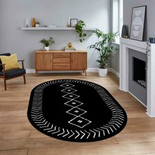 Viyana Home Dijital Kaymaz Yıkanabilir Oval Iskandinav Desen Yolluk Salon Halısı, V-O-Iskandinav-02-Siyah,