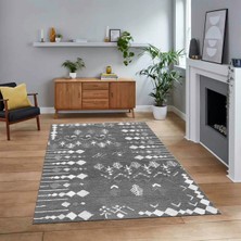 Viyana Home Dijital Baskılı Kaymaz Yıkanabilir Iskandinav Desen Yolluk Salon Halısı, V-Iskandinav-24-Gri,