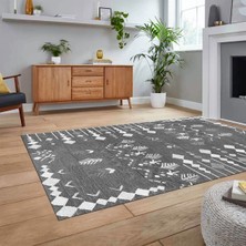Viyana Home Dijital Baskılı Kaymaz Yıkanabilir Iskandinav Desen Yolluk Salon Halısı, V-Iskandinav-24-Gri,