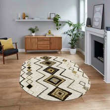 Viyana Home Dijital Kaymaz Yıkanabilir Oval Iskandinav Desen Yolluk Salon Halısı, V-O-Iskandinav-13-Vizon,
