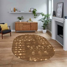 Viyana Home Dijital Kaymaz Yıkanabilir Oval Iskandinav Desen Yolluk Salon Halısı, V-O-Iskandinav-24-Kahve,