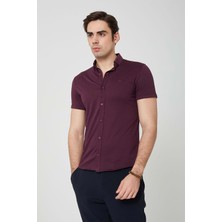 Olivia Coonless Erkek Kısa Kol Slim Fit Bordo Gömlek