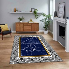 Viyana Home Dijital Baskılı Kaymaz Taban Yıkanabilir Mermer Desen Mutfak Salon Halısı, V-Mermer-10-Lacivert,