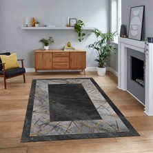 Viyana Home Dijital Baskılı Kaymaz Taban Yıkanabilir Mermer Desen Mutfak Salon Halısı, V-Mermer-13-Antrasit,