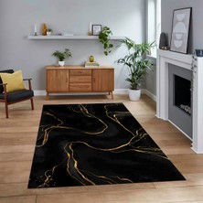 Viyana Home Dijital Baskılı Kaymaz Taban Yıkanabilir Mermer Desen Mutfak Salon Halısı, V-Mermer-29-Siyah,