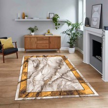 Viyana Home Dijital Baskılı Kaymaz Taban Yıkanabilir Mermer Desen Mutfak Salon Halısı, V-Mermer-03-Kahve,